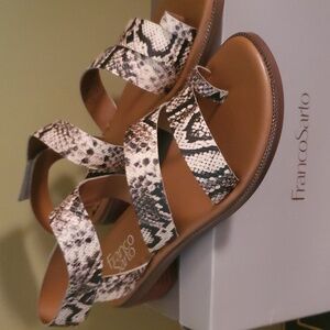 FRANCO SARTO NEW SANDALS, 81/2, Brown and tan snake skin print.